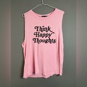 “Think Happy Thoughts” Barbie Pink Sleeveless Muscle style Top size Large